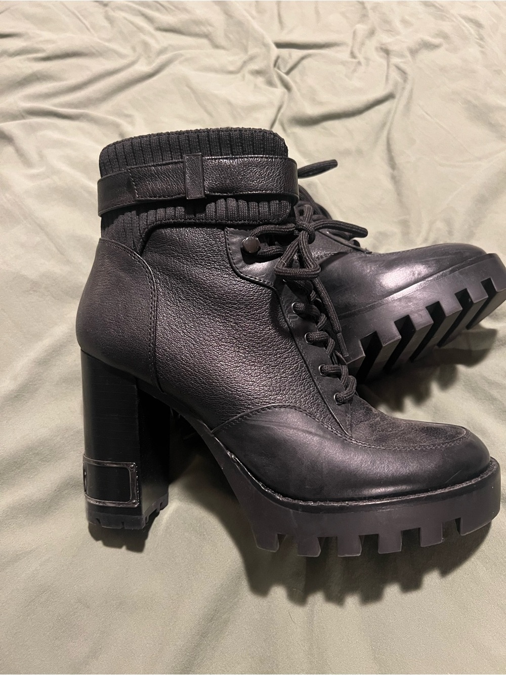 ANTONIO MELANI Black Lug-Heel Lace-Up Ankle Boots